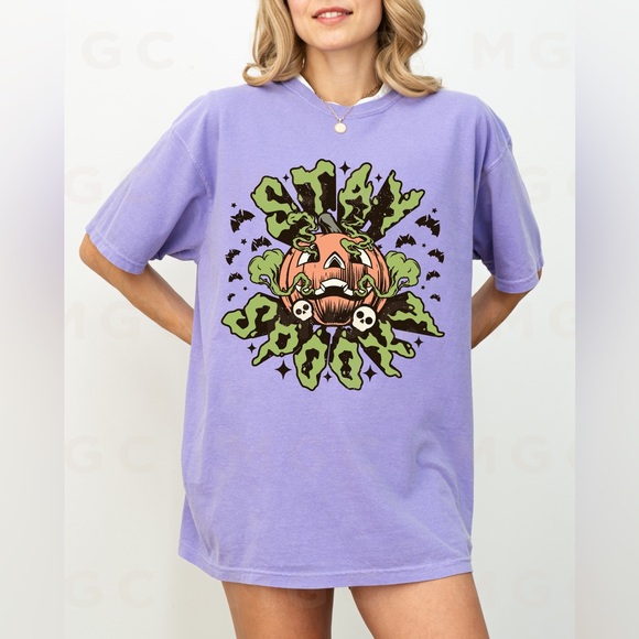 Comfort Colors Stay Spooky Halloween Pumpkin Shirt - Picture 3 of 10